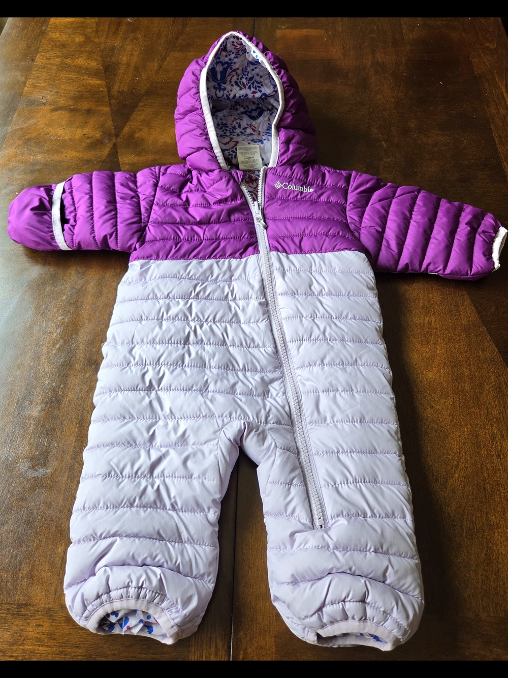 Columbia Purple Reversible Lavender Puffy One-Piece Footie Winter Snowsuit